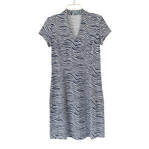 J. McLAUGHLIN Women's Size Small Blue White V-Neck Pullover Catalina Cloth Dress